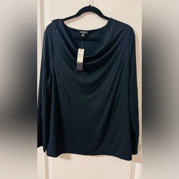 Talbots Elegant Black Drape Neck Blouse - Picture 2 of 5